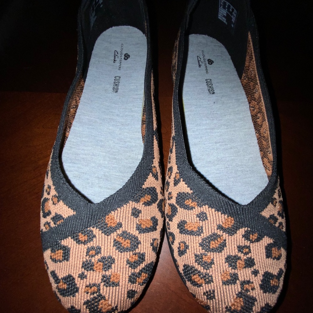 CLARKS LEOPARD PRINT KNIT BALLET FLAT 8W. CLOUDSTEPPER - Picture 7 of 10